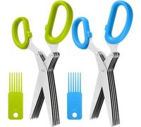 Tijeras de cocina Unyqoos® con 5 cuchillas de acero inoxidable, multifunción, con cepillo de limpieza, diseño ergonómico, robustas y afiladas – Juego de 2 unidades