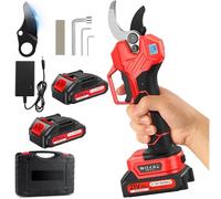 Tijeras de podar con batería de 50 mm, interruptor integrado, dispositivo silencioso de apertura y cierre, con pantalla, 2 baterías de 2000 mAh, adecuadas para huertos, huéspedes y granjas (rojo)