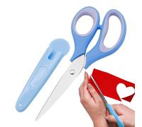 Tijeras escolares, tijeras de seguridad para, tijeras de acero inoxidable para niños, tijeras azules de punta redondeada, tijeras para niños, tijeras de seguridad con funda de protectio