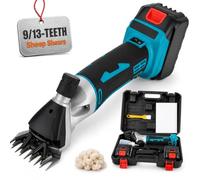 Tijeras para ovejas inalámbricas, esquiladoras eléctricas de 850 W con 2 baterías de 3000 mAh, 2300 RPM y 6 configuraciones de velocidad, cuchillas de acero de 9/13 dientes 13teeth