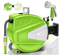 tillvex Carrete para Manguera de agua 15+2m con soporte de pared | Enrollador de manguera con pistola manual y manguera de jardín | Caja de manguera para pared con enrollado automático