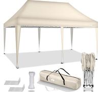 tillvex Cenador impermeable beige de 3 x 6 m | Cenador plegable desplegable con altura ajustable | Carpa de jardín con protección UV 50+ | Carpa para fiestas con bolsa para jardín