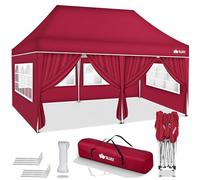 tillvex Cenador plegable de 3 x 6 m, impermeable, altura regulable, protección UV 50+, carpa para fiestas con bolsa para jardín (rojo, con 6 laterales)