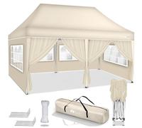 tillvex Cenador plegable de 3 x 6 m, impermeable, altura regulable, protección UV 50+, con bolsa para jardín (beige, con 6 laterales)