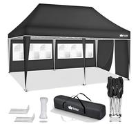 tillvex Cenador plegable de 3 x 6 m resistente al agua, altura regulable, protección ultravioleta de 50+, carpa para fiestas en el jardín, con bolsa (antracita, con 3 paneles laterales)