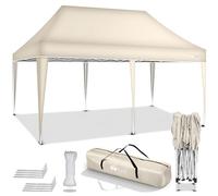 tillvex Cenador plegable de 3 x 6 m resistente al agua, altura regulable, protección ultravioleta de 50+, carpa para fiestas en el jardín, con bolsa (beis)