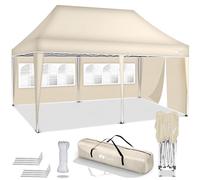 tillvex Cenador plegable de 3 x 6 m resistente al agua, altura regulable, protección ultravioleta de 50+, carpa para fiestas en el jardín, con bolsa (beis, con 3 paneles laterales)