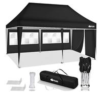 tillvex Cenador plegable de 3 x 6 m resistente al agua, altura regulable, protección ultravioleta de 50+, carpa para fiestas en el jardín, con bolsa (negro, con 3 paneles laterales)