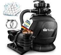 tillvex Depuradora de Agua para Piscina 13.200L/h hasta 40.000L + 1200g Bolas de Filtro - 7 Funciones de Filtrado - Bomba de Filtro de Arena con Válvula