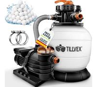 tillvex Depuradora de Agua para Piscina 13.200L/h hasta 40.000L + 1200g Bolas de Filtro - 7 Funciones de Filtrado - Bomba de Filtro de Arena con Válvula (Blanco/Naranja)