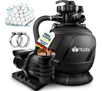 tillvex Depuradora de Agua para Piscina 13.200L/h hasta 40.000L + 1200g Bolas de Filtro - 7 Funciones de Filtrado - Bomba de Filtro de Arena con Válvula