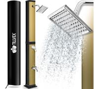 tillvex Ducha de Jardín 20 - 35 litros - Cubierta protectora incluida | Ducha Solar con Agua Caliente | Sin Conexión Eléctrica | Cabezal de Ducha de Lluvia y Grifo | Conexión de Manguera de Jardín