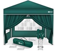 tillvex Gazebo Plegable Cenador 3x3m Impermeable | Pabellon de Jardin Pop-up Regulable en Altura | Carpa de jardín protección UV 50+ | Cenador de Fiesta con Bolsa (Verde - con 4 Paredes)