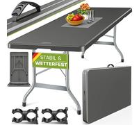 tillvex Mesa de jardín plegable de plástico antracita de 220 x 70 cm | Mesa buffet con asa de transporte | Mesa plegable para jardín, terraza y balcón | Mesa de camping para 10 personas
