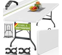 tillvex Mesa de jardín plegable de plástico blanco de 220 x 70 cm | Mesa buffet con asa de transporte | Mesa plegable para jardín, terraza y balcón | Mesa de camping para 10 personas