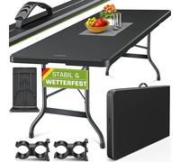 tillvex Mesa de jardín plegable de plástico de 220 x 70 cm | Mesa buffet con asa de transporte | Mesa plegable para jardín, terraza y balcón | Mesa de camping para 10 personas