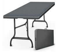 Tillvex Mesa Plegable Multifuncional 180 x 75 cm Óptica Ratán | Portátil para Terraza, Exterior, Balcón, Picnic | Mesa de Camping para 6 Personas