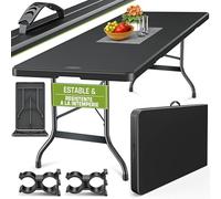 tillvex Mesa Plegable Multifuncional 220 x 70 cm | Mesa Portátil de Jardín, Terraza, Exterior, Balcón, Picnic | Mesa de Camping de Plástico para 10 Personas (Negro)