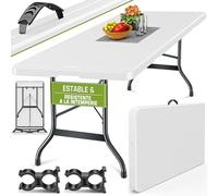 tillvex Mesa Plegable Multifuncional 220 x 70 cm | Mesa Portátil de Jardín, Terraza, Exterior, Balcón, Picnic | Mesa de Camping de Plástico para 10 Personas (Blanco)