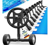 tillvex Pool Aufroller Premium 3-5,70 m mit Vollgummireifen inkl. Thermometer & Bänder| Aufrollsystem für Solarfolie | Aufrollvorrichtung für Poolplane & Abdeckung | witterungsbeständiges Material