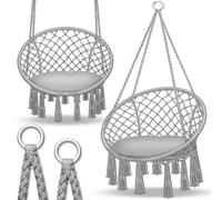tillvex Silla Colgante hasta 150 kg | Columpio para Colgar en Exterior e Interior | Hamaca con Cuerda, Cojines y Flecos | Kit de Suspensión para Jardín, Terraza, Balcón (Gris)