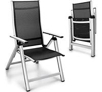 tillvex Silla de jardín prémium 1 pieza plegable de aluminio, respaldo alto con reposabrazos, silla plegable ajustable, silla plegable para balcón, jardín, terraza (plateada)