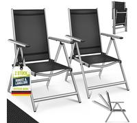 tillvex Silla de jardín premium, 2 piezas, color plata, plegable, de aluminio | Silla con respaldo alto y reposabrazos | Silla plegable ajustable | Silla plegable para balcón, jardín y terraza