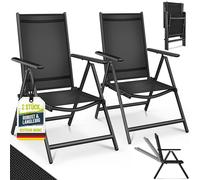 tillvex Silla de jardín premium, 2 piezas, negra, plegable, de aluminio | Silla con respaldo alto y reposabrazos | Silla plegable ajustable | Silla plegable para balcón, jardín y terraza