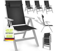 tillvex Silla de jardín premium, 4 piezas, color plata, plegable, de aluminio | Silla con respaldo alto y reposabrazos | Silla plegable ajustable | Silla plegable para balcón, jardín y terraza
