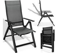 tillvex Silla de jardín Premium, plegable, de aluminio, respaldo alto con reposabrazos, silla plegable ajustable, silla plegable para balcón, jardín, terraza, color negro