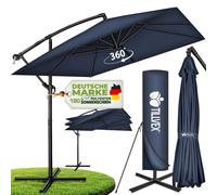 tillvex Sombrilla de aluminio rectangular, Ø 330 cm, azul marino, con funda de manivela | Sombrilla voladiza cuadrada con soporte y cortavientos | Sombrilla de jardín con protección UV, aluminio | Som