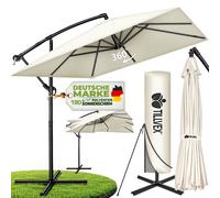 tillvex Sombrilla de aluminio rectangular Ø 330 cm beige + funda con manivela | Sombrilla voladiza cuadrada con soporte y cortavientos | Sombrilla de jardín de aluminio con protección UV | Sombrilla d