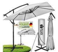 tillvex Sombrilla de aluminio rectangular Ø 330 cm gris + funda con manivela | Sombrilla voladiza cuadrada con soporte y cortavientos | Sombrilla de jardín de aluminio con protección UV | Sombrilla de