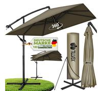 tillvex Sombrilla de aluminio rectangular Ø 330 cm marrón + funda con manivela | Sombrilla voladiza cuadrada con soporte y cortavientos | Sombrilla de jardín de aluminio con protección UV | Sombrilla