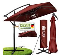 tillvex Sombrilla de aluminio rectangular Ø 330 cm roja + funda con manivela | Sombrilla voladiza cuadrada con soporte y cortavientos | Sombrilla de jardín de aluminio con protección UV | Sombrilla de