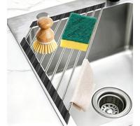 TILONKJ Escurreplatos Triangular Plegable, Marco de Acero Inoxidable para Esquinas del Fregadero pequeño con Revestimiento de Silicona, Escurreplatos y Organizador de Cocina Multiusos para Ahorrar