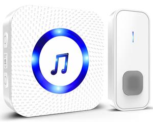Timbre Inalámbrico, Alcance Exterior Inalámbrico 400m Impermeable, Botones Indicadores LED Funcionamiento con Batería, 55 Melodías con 5 Niveles de Volumen, Blanco