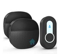Timbre Inalámbrico Exterior con 2 Enchufable Receptor, Impermeable, 400M Distancia de Transmisión, Timbre de Puerta 55 Melodías, 5 Niveles de Volumen Ajustable, LED Flash, Negro