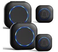 Timbre Inalámbrico Exterior Impermeable, Enchufable Wireless Doorbell 38 Melodías 300M Alcance IP44 Timbre para Casa, 4 Niveles de Volumen (0-110dB) Indicador LED, 2 Transmisores y 2 Receptores
