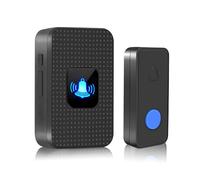 Timbre Inalámbrico Exterior Impermeable IP55, 1 Transmisor y 1 Receptor, Rango de 1000 pies, 55 Melodías, 5 Niveles de Volumen, Modo Silencioso, LED, para Oficinas Domésticas, Negro
