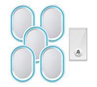 Timbre Inalámbrico Impermeable, Timbre De Puerta Sin Cable Con Enchufe De Pared, Alcance De 200 M, 58 Melodías Para Elegir, 4 Niveles De Volumen, 1 Transmisor Y 5 Receptores, Blanco, Negro, Blanco
