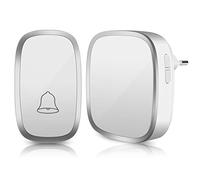 Timbre Inalámbrico Impermeable Timbres para Puerta, Receptor y 1 Transmisor, 4 Volumen Ajustable, 36 Melodías Ajutables, Alcance a 300m, Timbre de Puerta para Interior y exterio (Blanco)