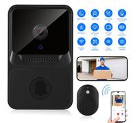 Timbre Vídeo Wifi para Puerta, Visión Nocturna y Grabación | App Compartida para Familia, Sensor Cmos 30w, Lente 100°, Negro, 800mah, Manual Incluido