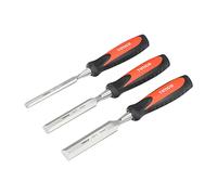 TIMCO Juego de cinceles de madera con borde biselado, resistente y resistente, para trabajos exigentes de carpintería y carpintería de bricolaje, mango resistente a las roturas, 3 piezas