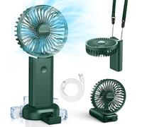 Timiyou Ventilador de mano, mini ventilador para viajes, pequeño con cordón y base, ventilador de mano, batería recargable, ventilador USB para exteriores, camping, oficina, casa, viajes (verde)