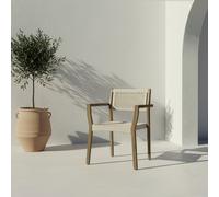 Tina pack de 4 sillas de jardín con reposabrazos de madera maciza de acacia y cuerda trenzada beige