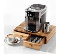 Tinamo Caja de almacenamiento de cápsulas de café de madera de acacia, capacidad de 30 cápsulas, soporte organizador de cápsulas de café y té, soporte para máquina de café con cajón K Pods