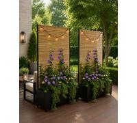 TinFrey Huerto Urbano Elevado con Celosía, Jardineras Grandes para Exterior con Ruedas y Enrejado, Macetero de Metal para Privacidad, Ideal para Flores, Verduras y Plantas Trepadoras en Balcón