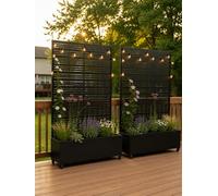 TinFrey Huerto Urbano Elevado con Celosía, Jardineras Grandes para Exterior con Ruedas y Enrejado, Macetero de Metal para Privacidad, Ideal para Flores, Verduras y Plantas Trepadoras en Balcón