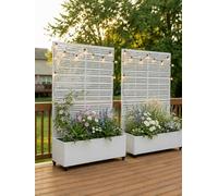 TinFrey Huerto Urbano Elevado con Celosía, Jardineras Grandes para Exterior con Ruedas y Enrejado, Macetero de Metal para Privacidad, Ideal para Flores, Verduras y Plantas Trepadoras en Balcón